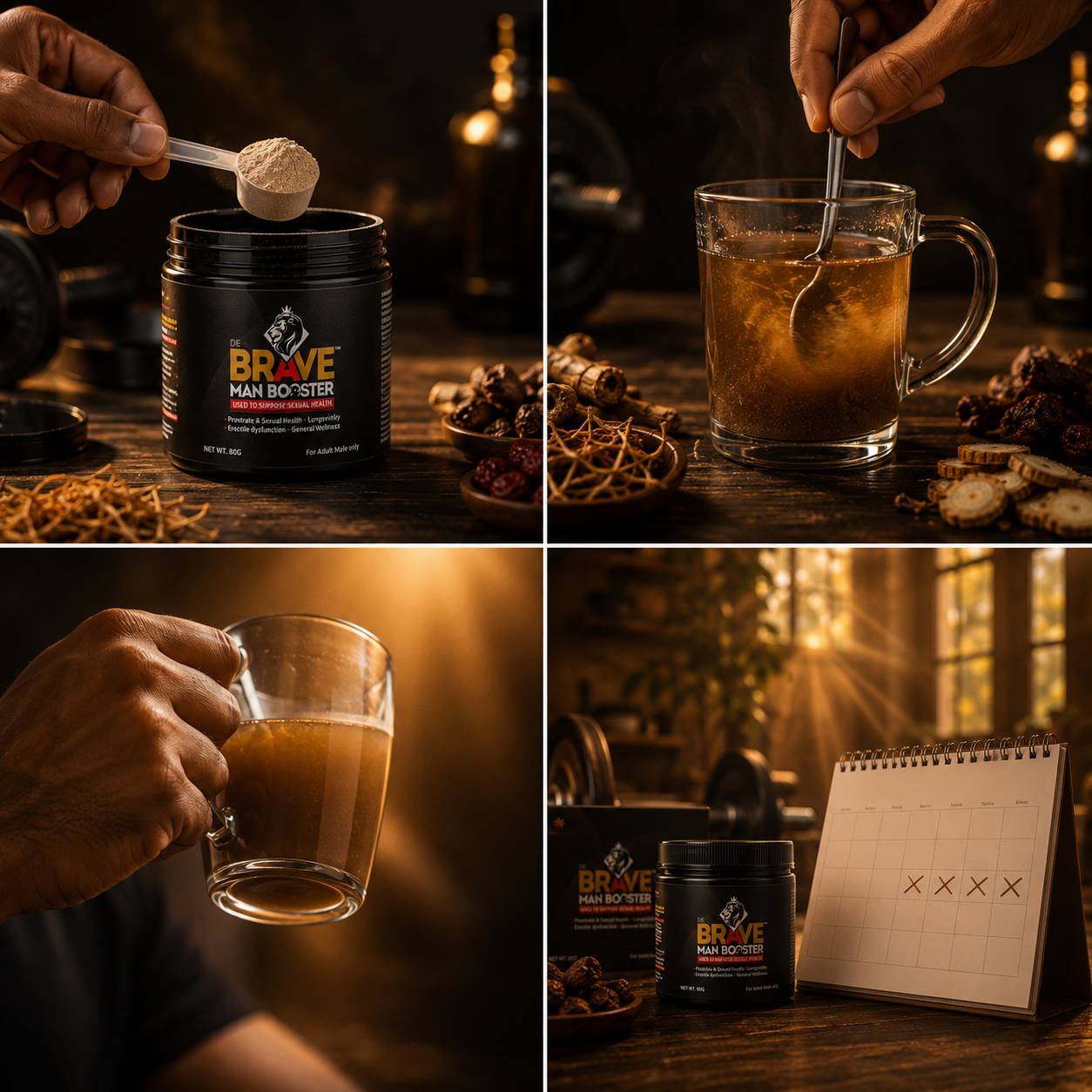 How to use De Brave Man Booster — measure, mix, drink, daily routine